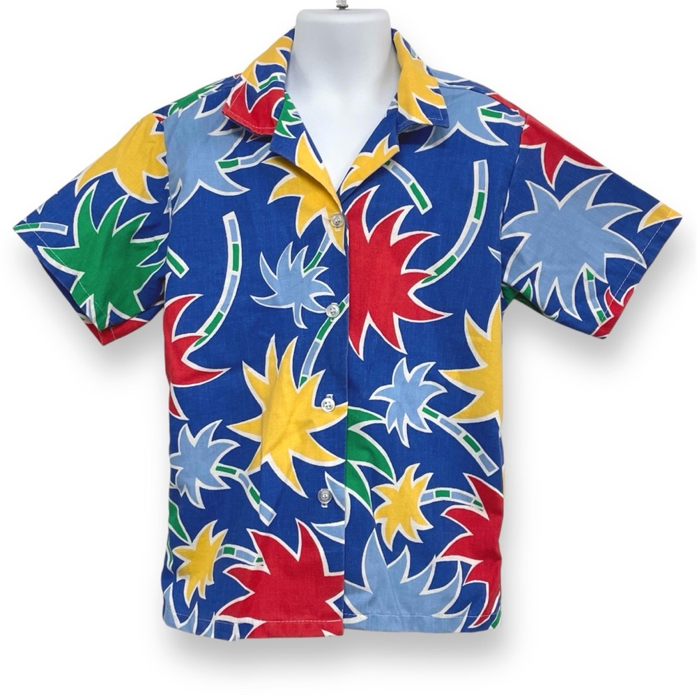Players Club Vintage 80s Girls Colorful Button Down Hawaiian Shirt Size 6X